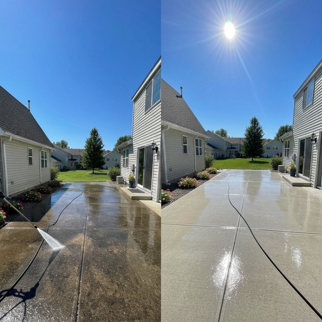 Pressure washing service cleaning a driveway